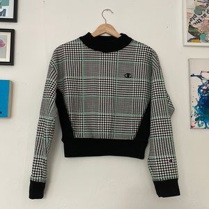 Champion mock neck crew houndstooth cropped sweater sz small